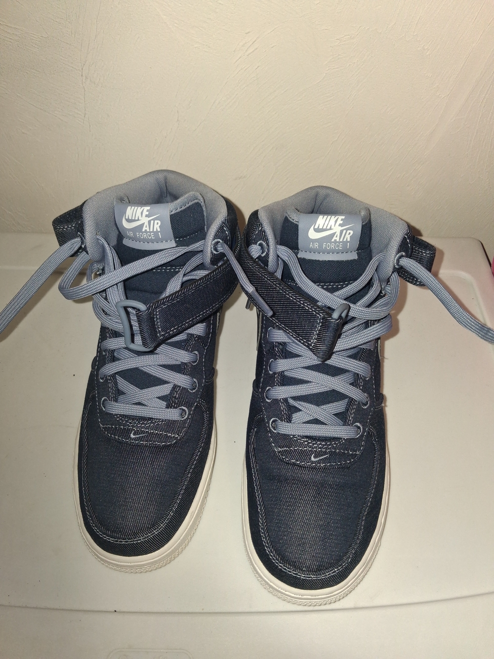 Nike Air Force 1 High Top Sneakers in Denim and Light Blue